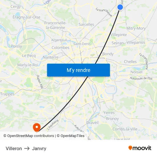 Villeron to Janvry map