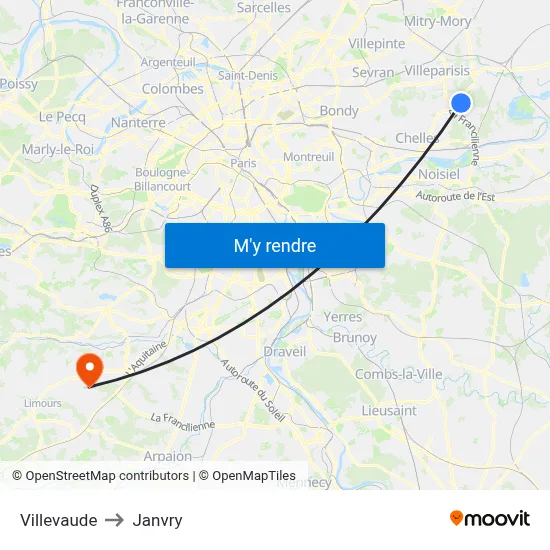 Villevaude to Janvry map