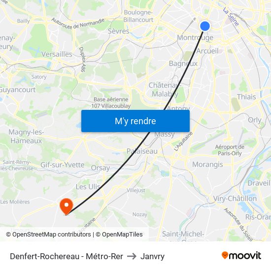 Denfert-Rochereau - Métro-Rer to Janvry map