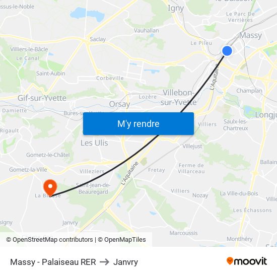 Massy - Palaiseau RER to Janvry map