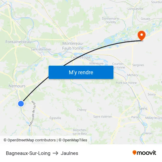 Bagneaux-Sur-Loing to Jaulnes map