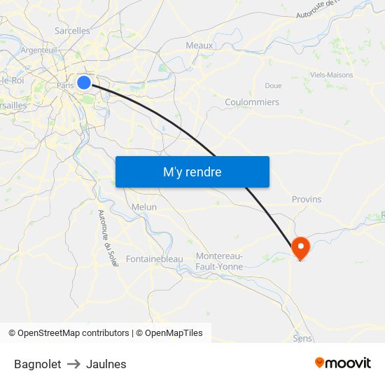 Bagnolet to Jaulnes map