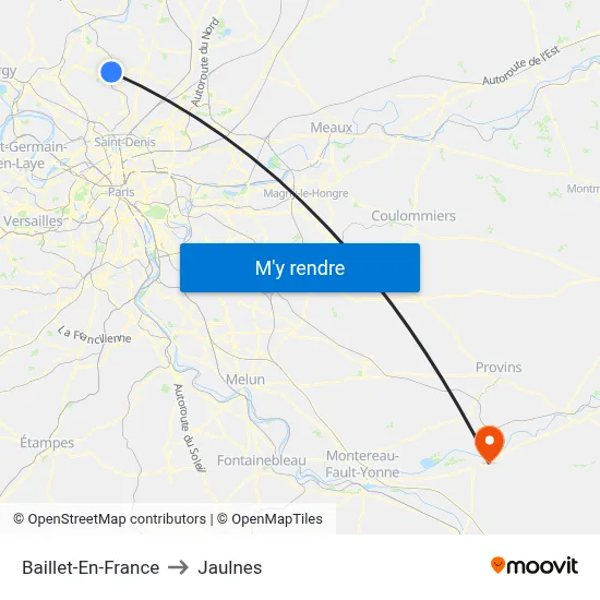 Baillet-En-France to Jaulnes map