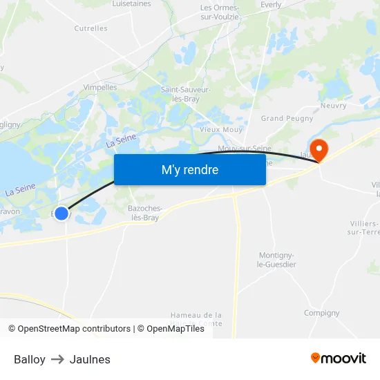 Balloy to Jaulnes map
