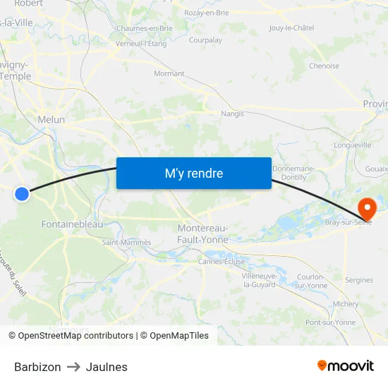 Barbizon to Jaulnes map