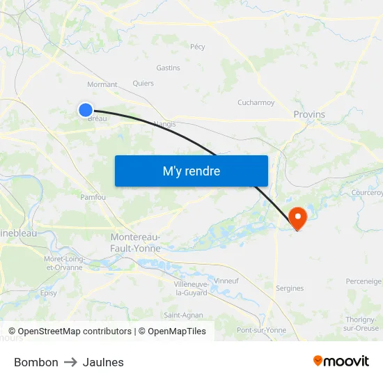 Bombon to Jaulnes map