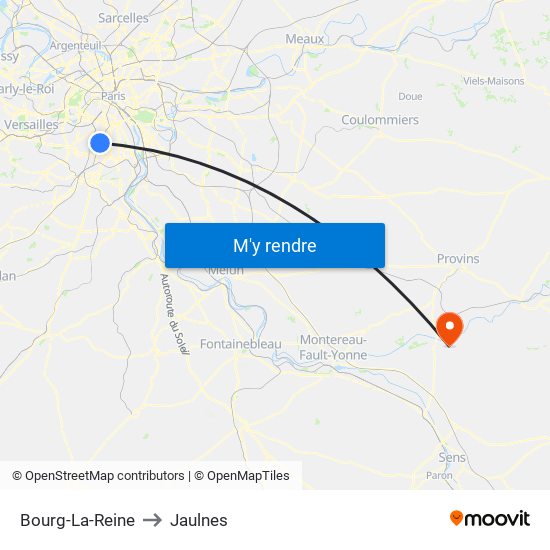 Bourg-La-Reine to Jaulnes map