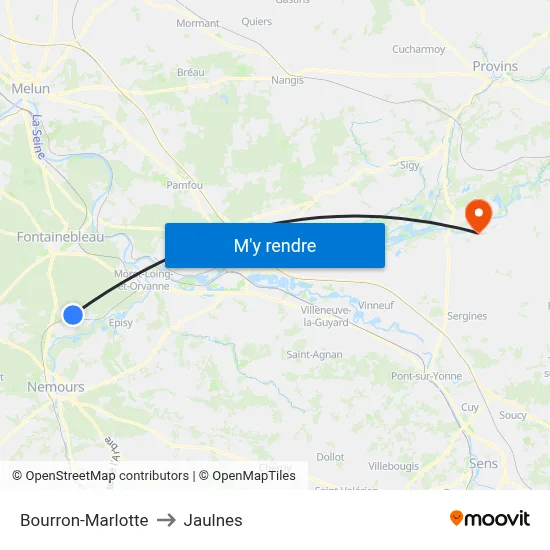 Bourron-Marlotte to Jaulnes map