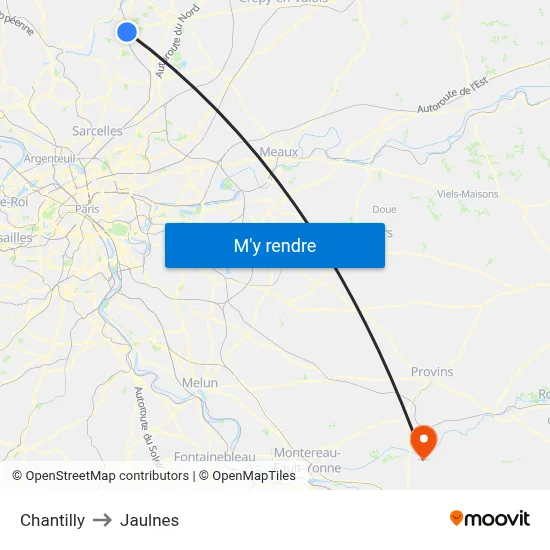 Chantilly to Jaulnes map