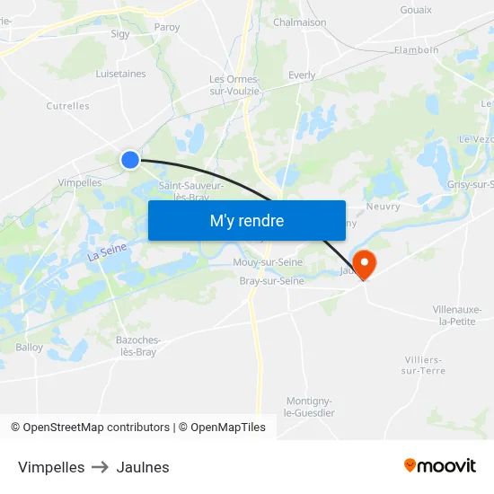 Vimpelles to Jaulnes map