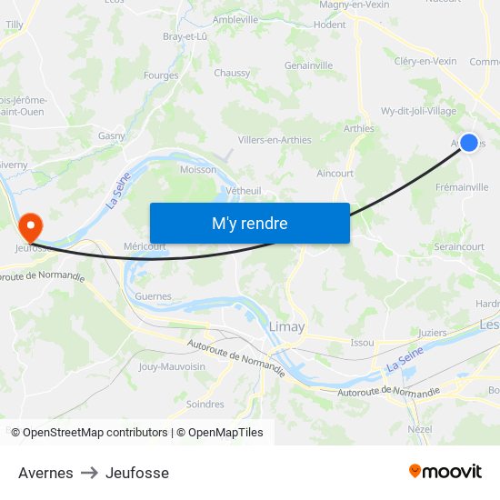 Avernes to Jeufosse map