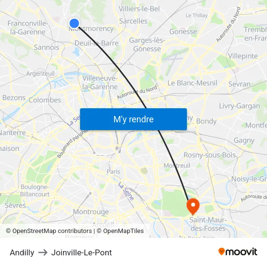 Andilly to Joinville-Le-Pont map