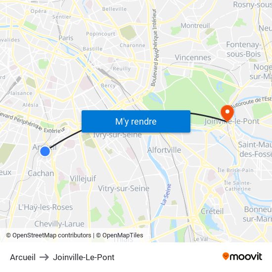 Arcueil to Joinville-Le-Pont map