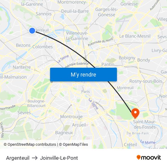 Argenteuil to Joinville-Le-Pont map