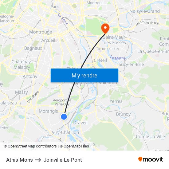 Athis-Mons to Joinville-Le-Pont map