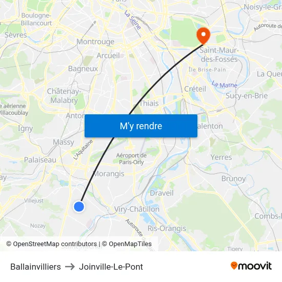 Ballainvilliers to Joinville-Le-Pont map