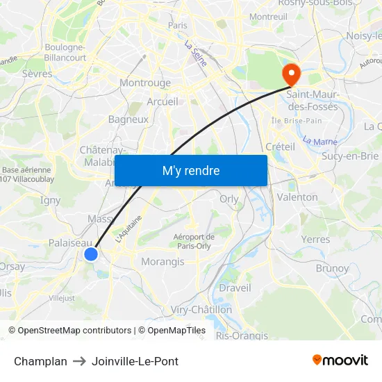 Champlan to Joinville-Le-Pont map