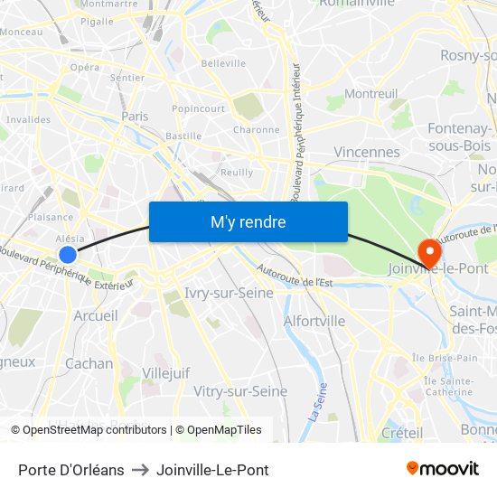 Porte D'Orléans to Joinville-Le-Pont map