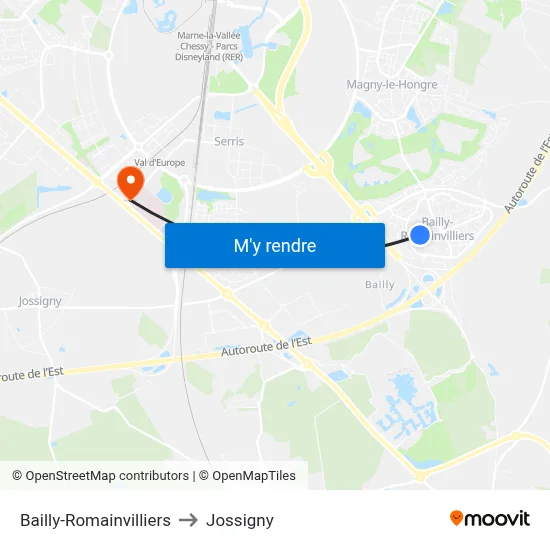 Bailly-Romainvilliers to Jossigny map