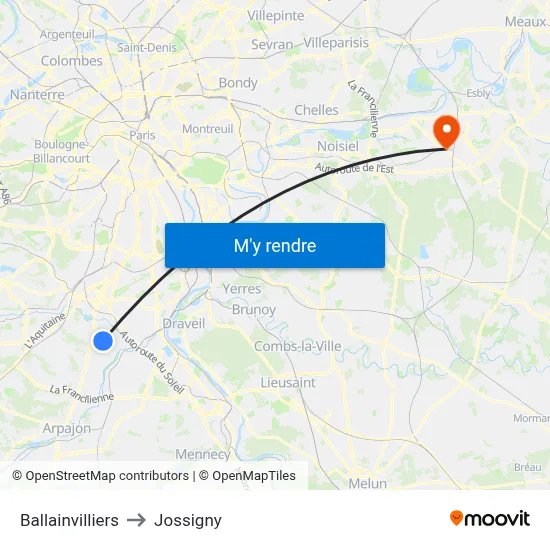 Ballainvilliers to Jossigny map