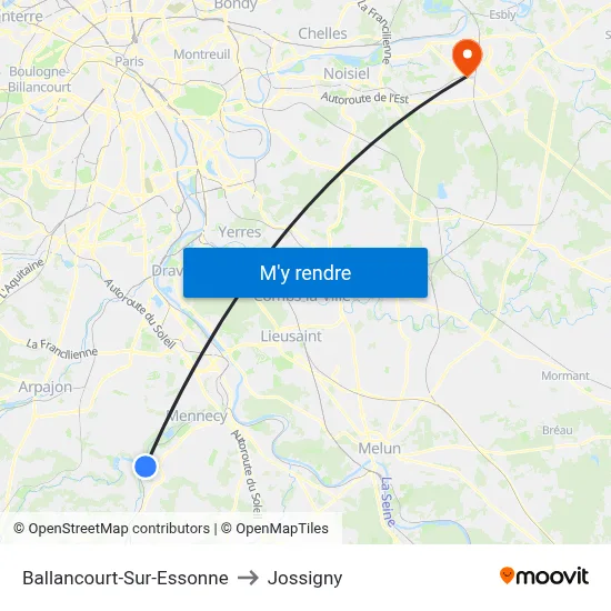 Ballancourt-Sur-Essonne to Jossigny map