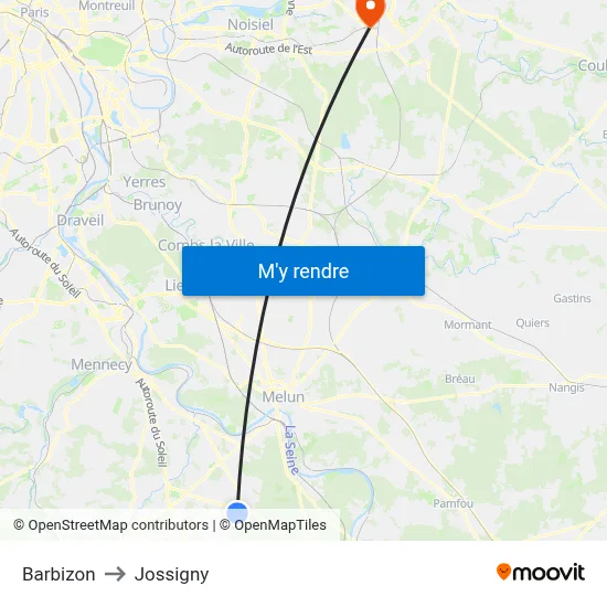 Barbizon to Jossigny map