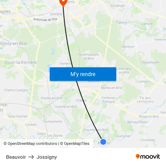 Beauvoir to Jossigny map