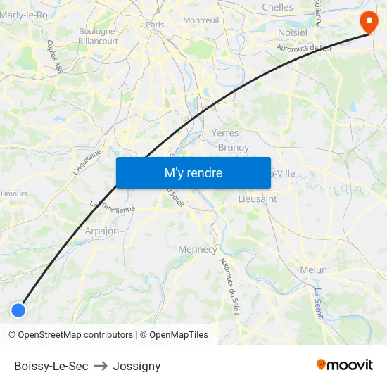 Boissy-Le-Sec to Jossigny map