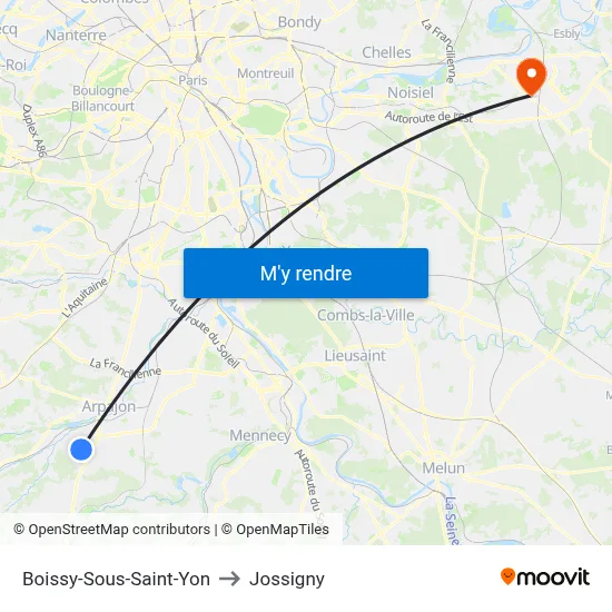 Boissy-Sous-Saint-Yon to Jossigny map