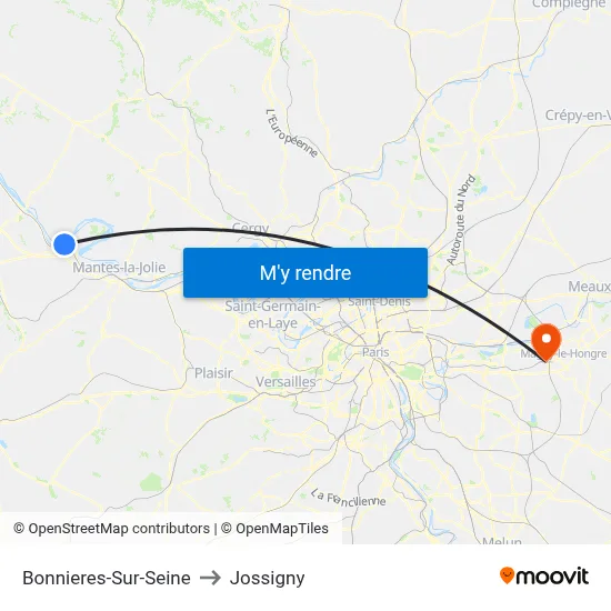 Bonnieres-Sur-Seine to Jossigny map