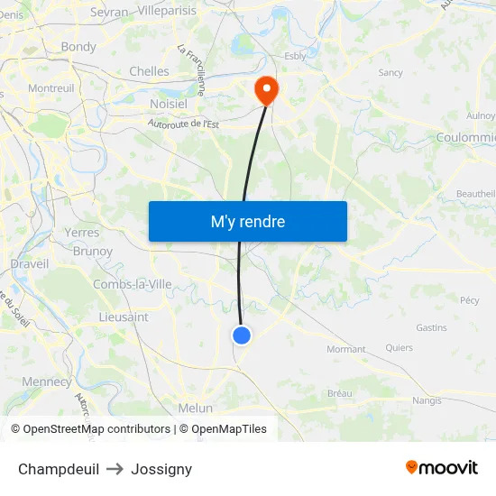 Champdeuil to Jossigny map