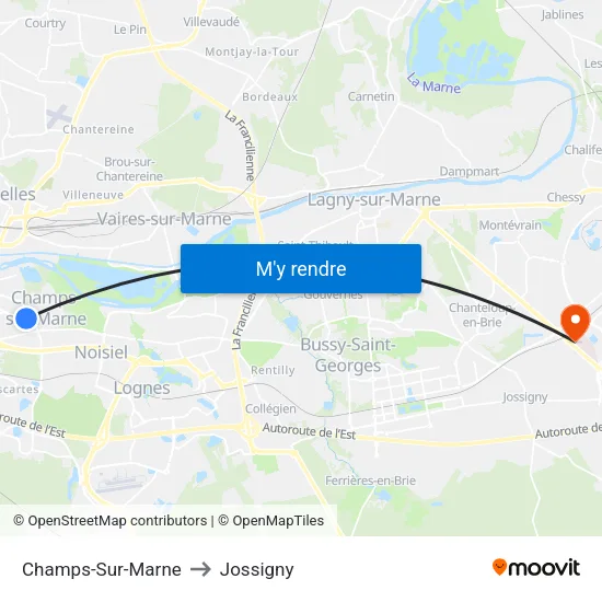 Champs-Sur-Marne to Jossigny map