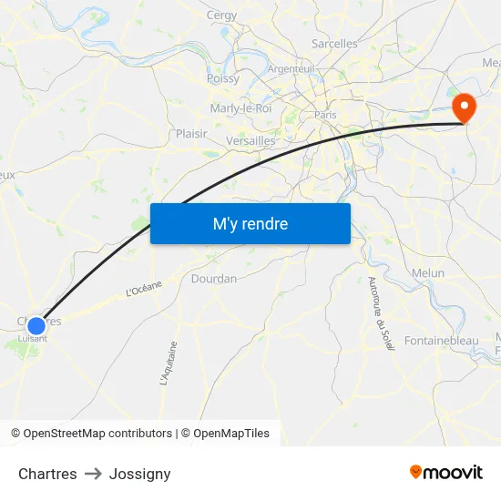 Chartres to Jossigny map