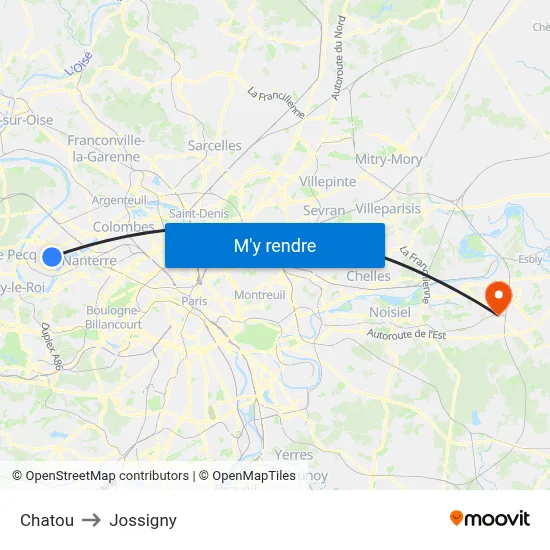 Chatou to Jossigny map