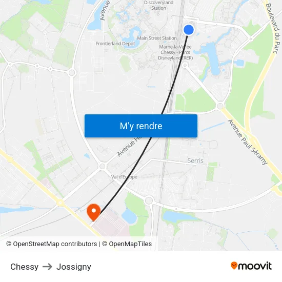 Chessy to Jossigny map