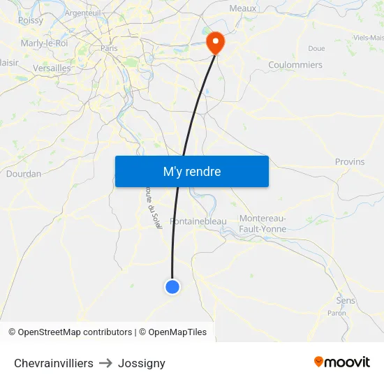 Chevrainvilliers to Jossigny map