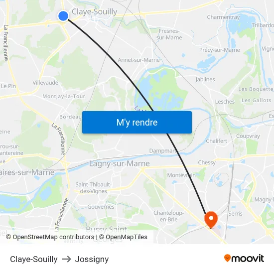Claye-Souilly to Jossigny map
