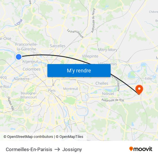 Cormeilles-En-Parisis to Jossigny map