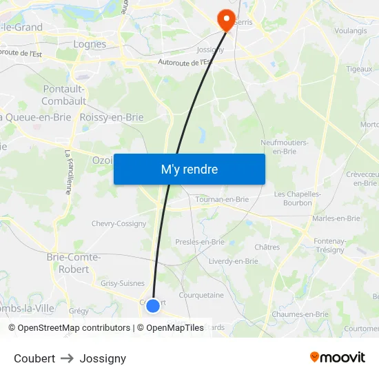 Coubert to Jossigny map