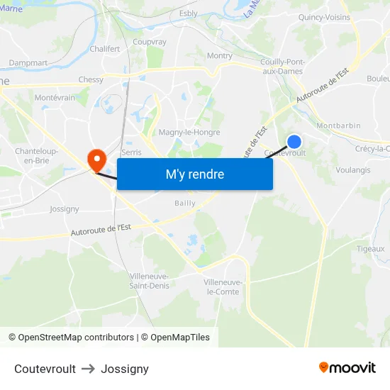 Coutevroult to Jossigny map