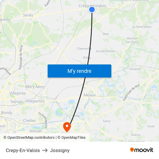 Crepy-En-Valois to Jossigny map