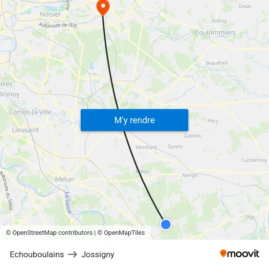 Echouboulains to Jossigny map