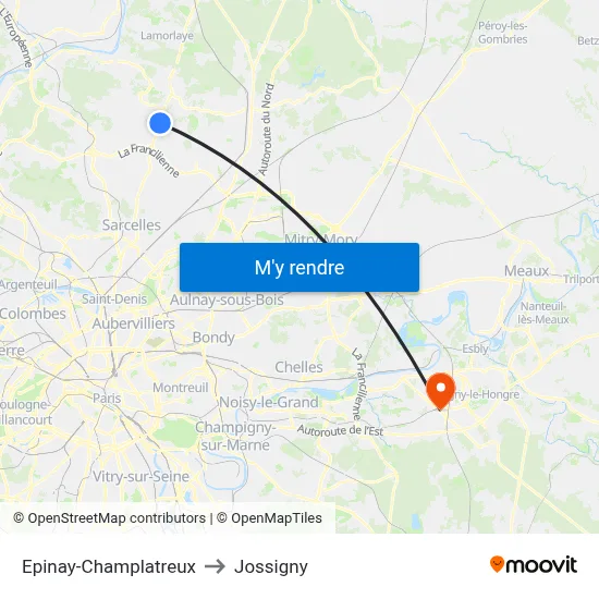 Epinay-Champlatreux to Jossigny map