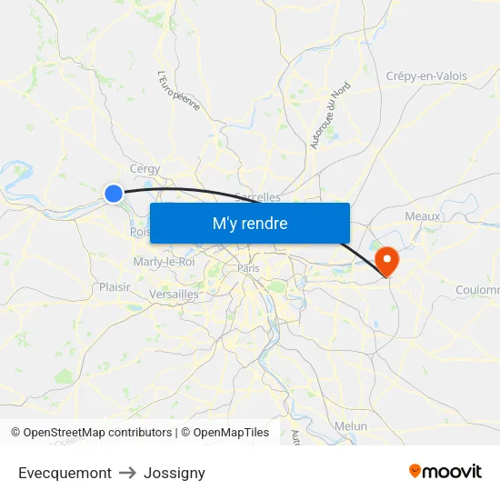 Evecquemont to Jossigny map