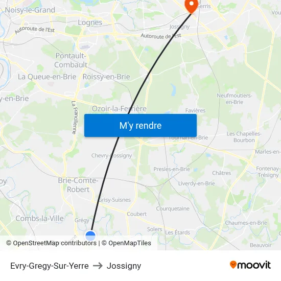 Evry-Gregy-Sur-Yerre to Jossigny map