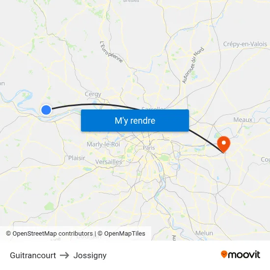 Guitrancourt to Jossigny map