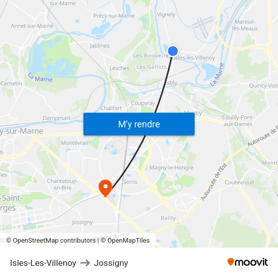 Isles-Les-Villenoy to Jossigny map