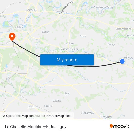 La Chapelle-Moutils to Jossigny map