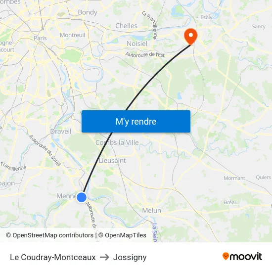 Le Coudray-Montceaux to Jossigny map