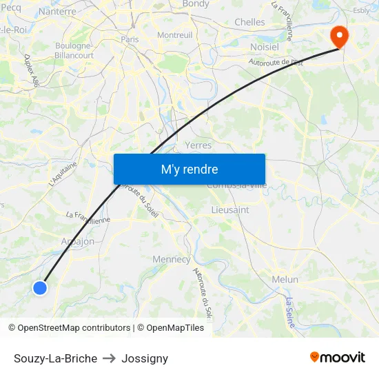 Souzy-La-Briche to Jossigny map